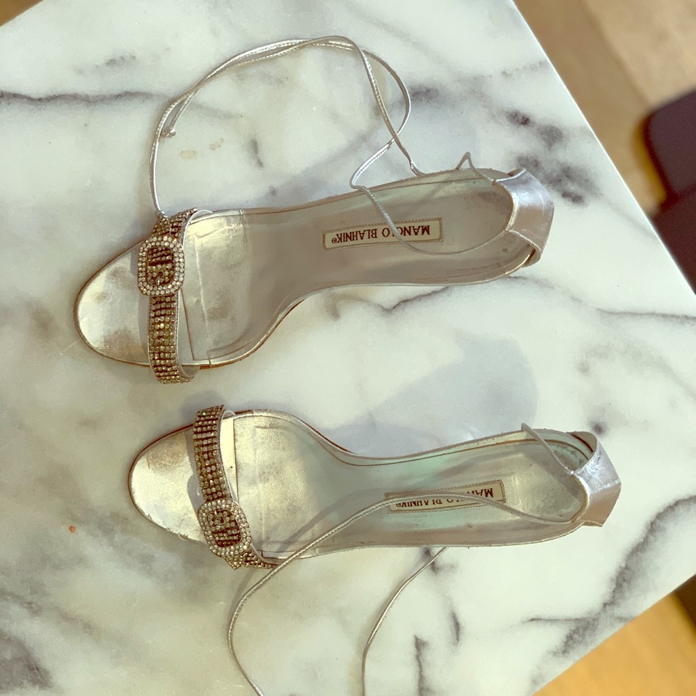 Manolo Blahnik silver/ crystals size 38